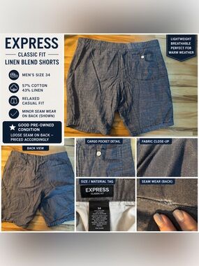 Express Men’s Cargo Shorts — Heathered Blue